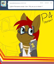 Size: 1600x1900 | Tagged: artist:thexiiilightning, ask, derpibooru import, glasses, persona, persona 4, ponified, safe, tumblr