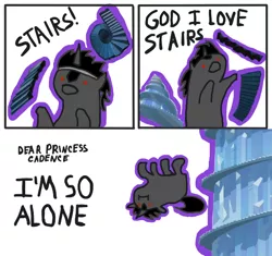 Size: 668x629 | Tagged: safe, artist:fantasyglow, artist:posexe, derpibooru import, king sombra, pony, unicorn, the crystal empire, female, i'm so alone, king sombra does love stairs, king sombra's stair dimension, mare, meme, parody, simple background, stairs, that pony sure does love stairs, white background