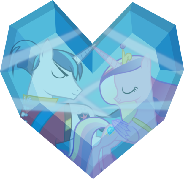 Size: 1024x991 | Tagged: safe, derpibooru import, princess cadance, shining armor, alicorn, pony, unicorn, the crystal empire, crystal heart, duo, element of harmony, element of love, eyes closed, female, male, mare, simple background, stallion, transparent background, vector