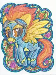 Size: 400x534 | Tagged: safe, artist:dolcisprinkles, derpibooru import, spitfire, heart eyes, solo, tongue out, traditional art, wingding eyes