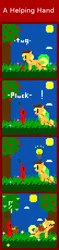 Size: 270x1150 | Tagged: safe, artist:zztfox, derpibooru import, applejack, earth pony, pikmin, pony, apple tree, basket, comic, crossover, female, mare, pixel art, red pikmin, tree