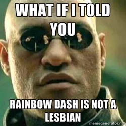 Size: 400x400 | Tagged: safe, derpibooru import, rainbow dash, human, all caps, impact font, irl, meme, meta, morpheus, photo, text, what if i told you