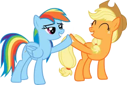 Size: 10729x7247 | Tagged: absurd resolution, applejack, artist:rainbowplasma, derpibooru import, hoofbump, rainbow dash, safe, simple background, transparent background, vector