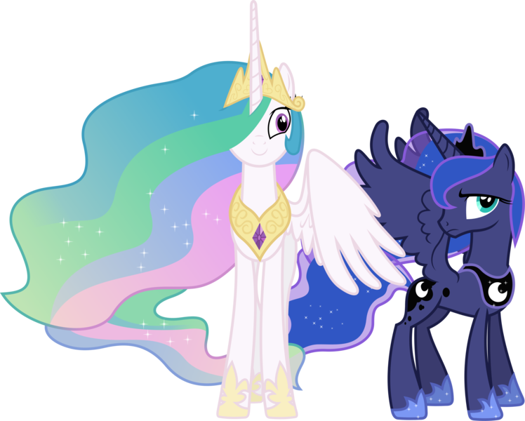 Size: 5800x4650 | Tagged: absurd resolution, artist:90sigma, derpibooru import, hair over one eye, princess celestia, princess luna, safe, simple background, the crystal empire, transparent background, vector