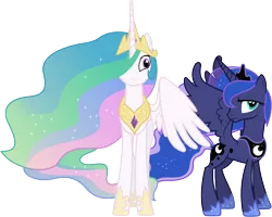 Size: 5800x4650 | Tagged: absurd resolution, artist:90sigma, derpibooru import, hair over one eye, princess celestia, princess luna, safe, simple background, the crystal empire, transparent background, vector