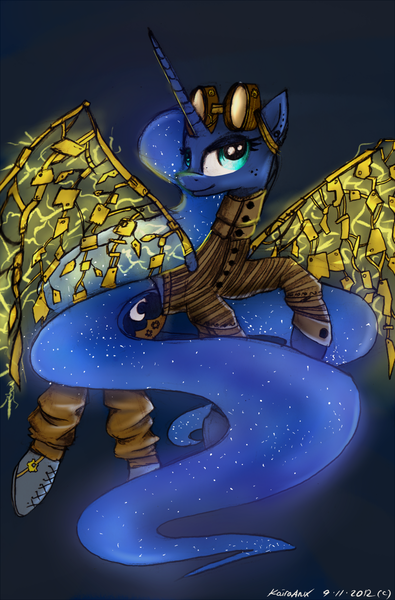 Size: 790x1200 | Tagged: artist:kairaanix, derpibooru import, goggles, princess luna, safe, solo, steampunk