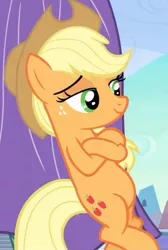 Size: 585x868 | Tagged: applejack, bipedal, bipedal leaning, cool, crossed hooves, derpibooru import, leaning, lidded eyes, safe, screencap, sheet, the crystal empire