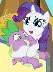 Size: 465x632 | Tagged: chubby cheeks, derpibooru import, rarity, safe, screencap, spike, the crystal empire