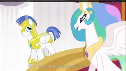 Size: 1920x1080 | Tagged: derpibooru import, princess celestia, safe, screencap, the crystal empire, youtube caption