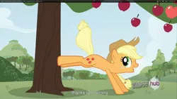 Size: 1920x1080 | Tagged: safe, derpibooru import, screencap, applejack, youtube caption