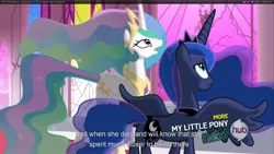 Size: 1920x1080 | Tagged: derpibooru import, princess celestia, princess luna, safe, screencap, youtube caption