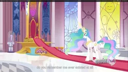 Size: 1920x1080 | Tagged: derpibooru import, princess celestia, safe, screencap, the crystal empire, youtube caption