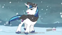 Size: 1920x1080 | Tagged: safe, derpibooru import, screencap, shining armor, snow goggles, youtube caption