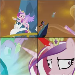 Size: 706x706 | Tagged: semi-grimdark, derpibooru import, edit, edited screencap, screencap, king sombra, princess cadance, shining armor, spike, alicorn, dragon, unicorn, the crystal empire, bad end, blood, comic, death, derp, epic wife tossing, fail, fastball special, female, imminent death, male, mare, oops, poor spike, spikeabuse, stallion