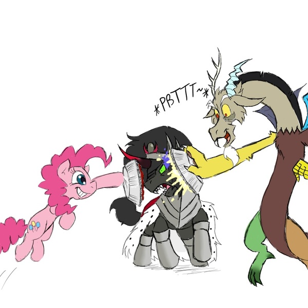 Size: 800x800 | Tagged: artist:ichibangravity, derpibooru import, discord, king sombra, pie, pinkie pie, safe