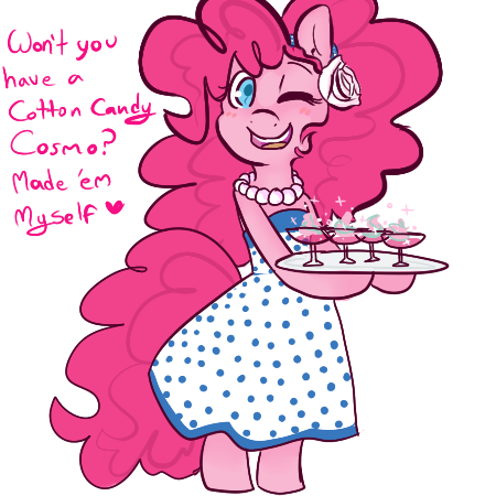 Size: 450x450 | Tagged: safe, artist:mt, derpibooru import, pinkie pie, pony, bipedal, clothes, dress, drink, solo, waitress