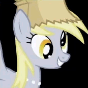 Size: 173x173 | Tagged: safe, derpibooru import, screencap, derpy hooves, pegasus, pony, sweet and elite, animated, cropped, female, mare, paper bag, paper bag princess, paper bag wizard, solo, wwwwhalllles