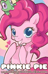 Size: 418x650 | Tagged: safe, artist:mooglegurl, derpibooru import, gummy, pinkie pie, earth pony, pony, blushing, female, heart, looking at you, mare, open mouth, solo