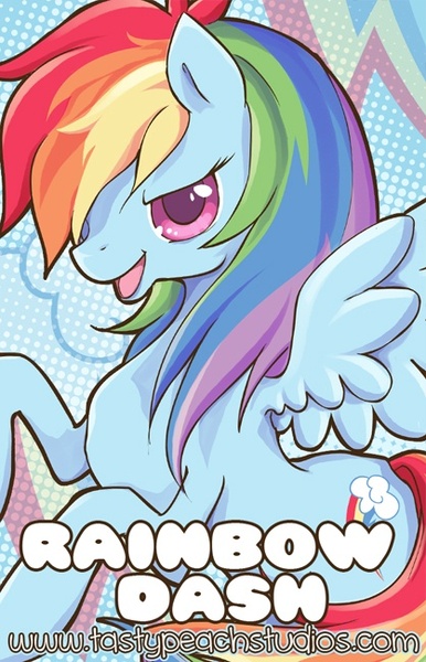 Size: 418x650 | Tagged: safe, artist:mooglegurl, derpibooru import, rainbow dash, pegasus, pony, female, hair over one eye, looking at you, mare, open mouth, rearing, solo, spread wings, wings