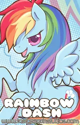 Size: 418x650 | Tagged: safe, artist:mooglegurl, derpibooru import, rainbow dash, pegasus, pony, female, hair over one eye, looking at you, mare, open mouth, rearing, solo, spread wings, wings