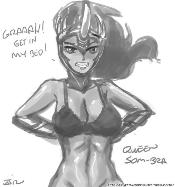 Size: 800x857 | Tagged: angry sex, artist:johnjoseco, bra, breasts, busty queen umbra, clothes, derpibooru import, female, grayscale, human, humanized, king sombra, monochrome, queen umbra, questionable, rule 63, solo, solo female, stupid sexy sombra, underwear