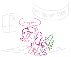 Size: 618x496 | Tagged: suggestive, artist:the weaver, derpibooru import, pinkie pie, spike, dragon, earth pony, pony, accidental sex, female, male, mare, pinkiespike, scrunchy face, sex, softcore, straight, twister