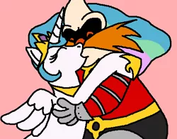 Size: 479x376 | Tagged: 1000 hours in ms paint, artist:greggjanus, crack shipping, crossover, crossover shipping, derpibooru import, doctor eggman, egglestia, female, interspecies, kissing, male, ms paint, pink background, princess celestia, robolestia, safe, shipping, simple background, sonic the hedgehog (series), straight
