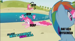 Size: 857x472 | Tagged: clone, crossing the memes, dat butt, derpibooru import, exploitable meme, fun fun fun, meme, otp, pinkie clone, pinkie pie, rainbow dash, safe, screencap, self ponidox, spoiler:s03, too many pinkie pies