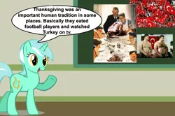 Size: 887x588 | Tagged: safe, derpibooru import, lyra heartstrings, turkey, american football, chalkboard, flag, human studies101 with lyra, meme, ncaa, photo, thanksgiving, turkey (country)