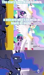 Size: 500x844 | Tagged: comic, derpibooru import, edit, edited screencap, luna is not amused, poor word choice, princess celestia, princess luna, safe, screencap, screencap comic, the crystal empire, twilight sparkle, unamused