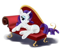 Size: 1024x832 | Tagged: artist:gatodelfuturo, couch, dead source, derpibooru import, fainting couch, hooves, plot, prone, rarity, safe, side, simple background, solo, transparent background, underhoof