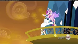 Size: 1920x1080 | Tagged: all new, derpibooru import, epic wife tossing, fastball special, horn crystals, hub logo, princess cadance, safe, screencap, shining armor, text, the crystal empire