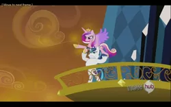 Size: 1680x1050 | Tagged: all new, derpibooru import, epic wife tossing, fastball special, horn crystals, hub logo, princess cadance, safe, screencap, shining armor, text, the crystal empire