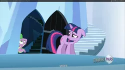 Size: 1920x1080 | Tagged: safe, derpibooru import, screencap, spike, twilight sparkle, the crystal empire, stairs, youtube caption