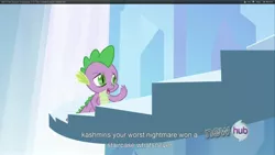 Size: 1920x1080 | Tagged: safe, derpibooru import, screencap, spike, the crystal empire, stairs, youtube caption