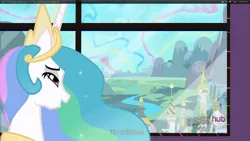 Size: 1920x1080 | Tagged: derpibooru import, princess celestia, safe, screencap, the crystal empire, youtube caption