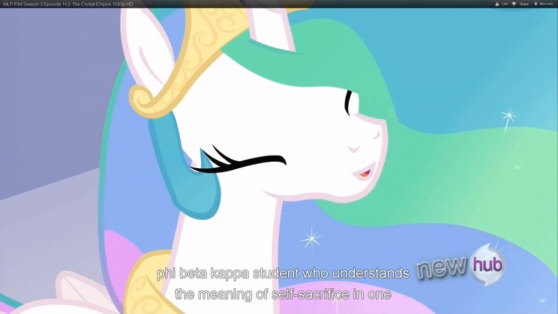 Size: 1920x1080 | Tagged: derpibooru import, princess celestia, safe, screencap, sorority, the crystal empire, youtube caption