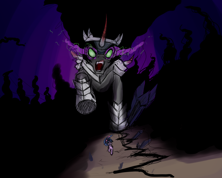 Size: 919x734 | Tagged: artist:dsurion, derpibooru import, king sombra, safe, the crystal empire, twilight sparkle, umbrum