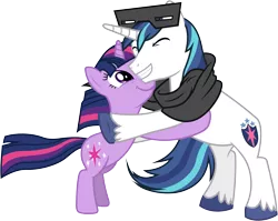 Size: 5590x4460 | Tagged: absurd resolution, artist:90sigma, derpibooru import, hug, safe, shining armor, simple background, snow goggles, transparent background, twilight sparkle, vector