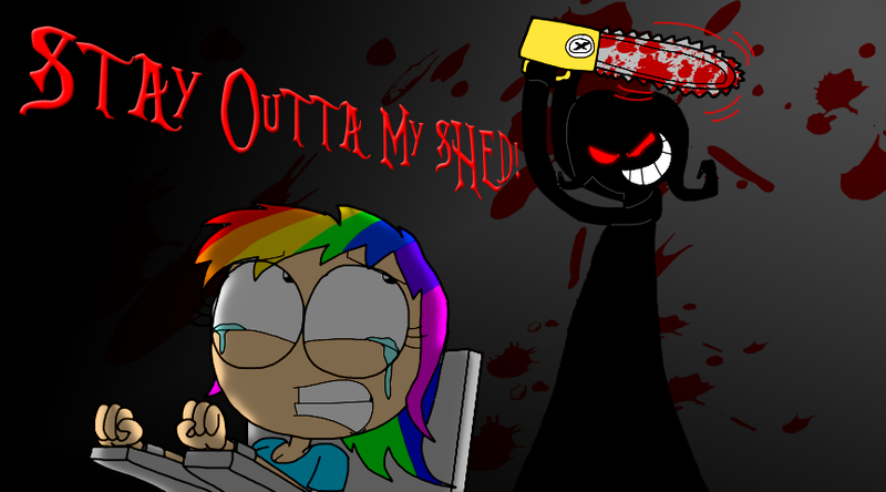 Size: 864x480 | Tagged: artist:montatora, artist:montatora-501, blood, chainsaw, crying, derpibooru import, fluttershed, fluttershy, humanized, imminent death, .mov, pony.mov, rainbow dash, semi-grimdark, shed.mov