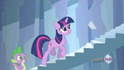 Size: 400x225 | Tagged: animated, derpibooru import, endless, parody, safe, spike, stairs, super mario 64, twilight sparkle