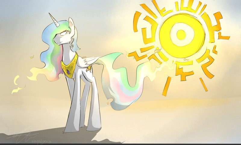 Size: 1280x773 | Tagged: artist:stupidyou3, derpibooru import, glowing eyes, princess celestia, safe, solo, sun