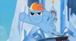 Size: 852x468 | Tagged: anti-christ, crystal empire, derpibooru import, rainbow dash, safe, screencap, the crystal empire, youtube caption