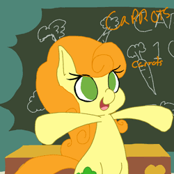 Size: 800x800 | Tagged: artist needed, safe, derpibooru import, carrot top, golden harvest, pony, animated, bipedal, carrot, cute, cutie top, hoofy-kicks, smiling, solo, talking