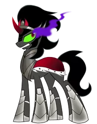 Size: 1500x1899 | Tagged: dead source, safe, artist:tidalwav-3, derpibooru import, king sombra, pony, unicorn, armor, cape, clothes, colored horn, curved horn, gritted teeth, horn, male, simple background, solo, sombra eyes, sombra's horn, stallion, transparent background