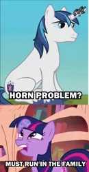 Size: 500x965 | Tagged: bridle gossip, comic, cropped, derpibooru import, edit, edited screencap, horn crystals, image macro, safe, screencap, screencap comic, shining armor, the crystal empire, twilight flopple, twilight sparkle