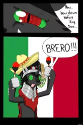 Size: 900x1350 | Tagged: safe, artist:sonikku001, derpibooru import, king sombra, pony, unicorn, comic, derp, king sombrero, male, maracas, mexican, musical instrument, parody, silly, silly pony, sombrero, stallion, tongue out, unshorn fetlocks