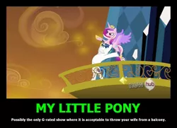 Size: 1380x1000 | Tagged: all new, demotivational poster, derpibooru import, epic wife tossing, horn crystals, hub logo, meme, princess cadance, safe, screencap, shining armor, text, the crystal empire