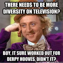 Size: 310x310 | Tagged: all caps, condescending wonka, derpibooru import, derpygate, derpy hooves, human, image macro, impact font, irl, meme, photo, safe