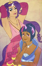 Size: 396x612 | Tagged: artist:icnoyotl, clothes, derpibooru import, dress, eared humanization, gala dress, horned humanization, humanized, rarity, safe, tailed humanization, twilight sparkle